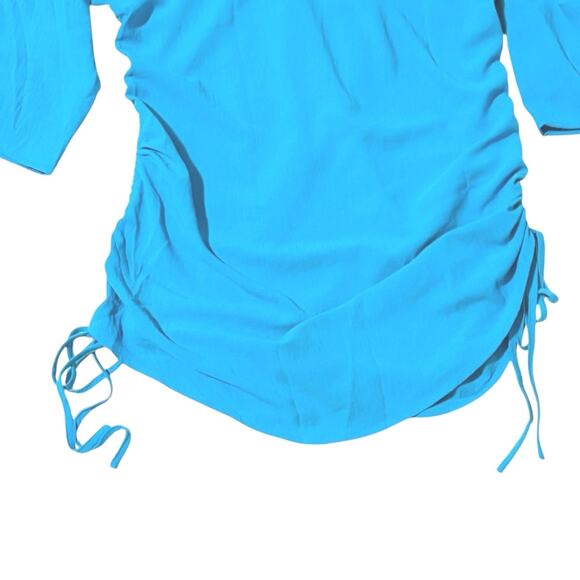 Swimsuit Cover-up - Blue- 3/4 Rolled Sleeves - Ruched with Ties - Small/Medium - Picture 14 of 14